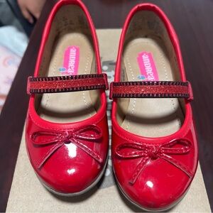 ANDREA FENZI Red Patent Mary Jane Shoes with Bow Detail